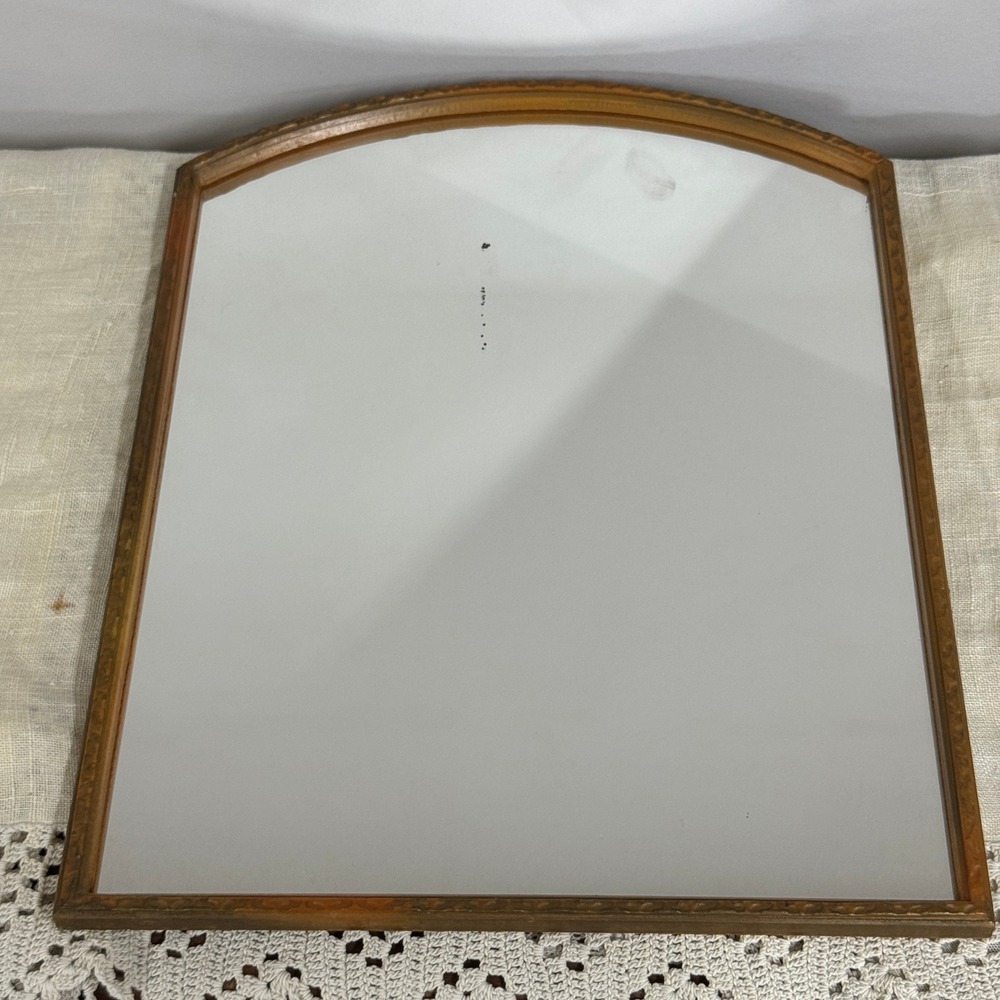 Vintage Arched Wood Frame Wall Mirror Embossed Border Brown 11x16 Gallery Wall